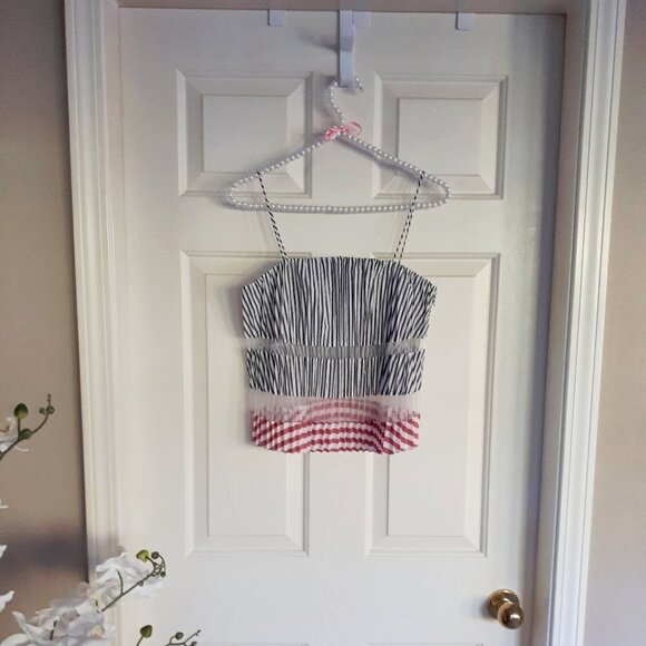 NWT Club Monaco striped & pleated sheer crop tank top cotton blend, XS - Picture 4 of 5